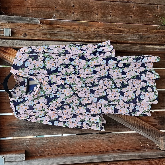 New J Crew Mercantile Long Sleeve Navy & Blush Pink Floral Dress, NWT LP - Picture 3 of 11